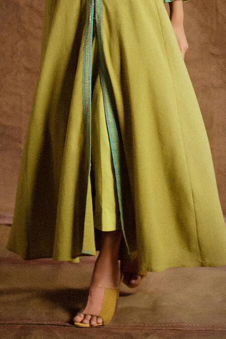 Shop_Latha Puttanna_Green Cotton Embroidery Round Pintuck Jacket Kurta And Pant Set _Online_at_Aza_Fashions