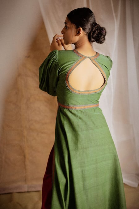 Shop_Latha Puttanna_Green Cotton Embroidery Round Pintuck Kurta And Pant Set _Online_at_Aza_Fashions