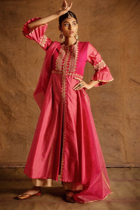 Latha Puttanna Chanderi Pintuck Anarkali Set 