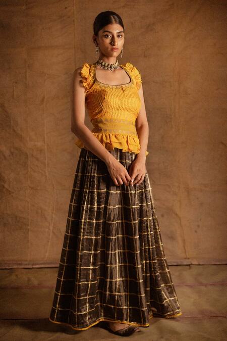 Buy_Latha Puttanna_Black Banarasi Silk Embroidery Scoop Neck Lehenga Set _Online_at_Aza_Fashions