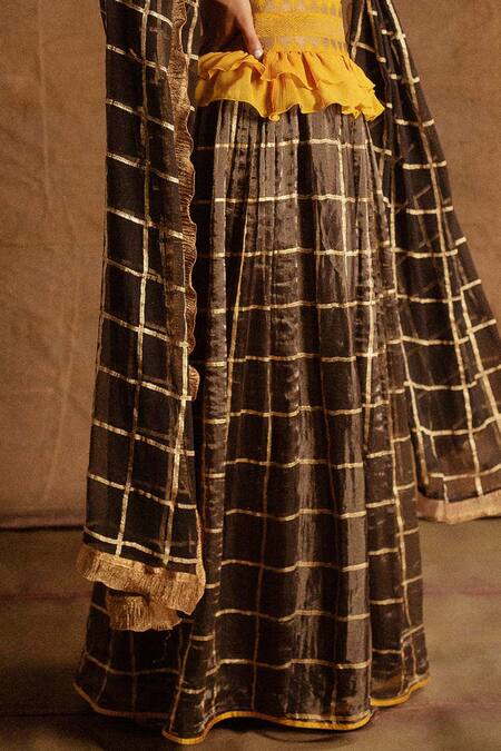 Latha Puttanna_Black Banarasi Silk Embroidery Scoop Neck Lehenga Set _at_Aza_Fashions