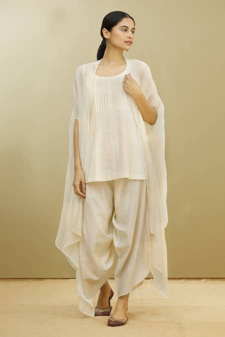 Brij Kora Chanderi Cape & Draped Pant Set 