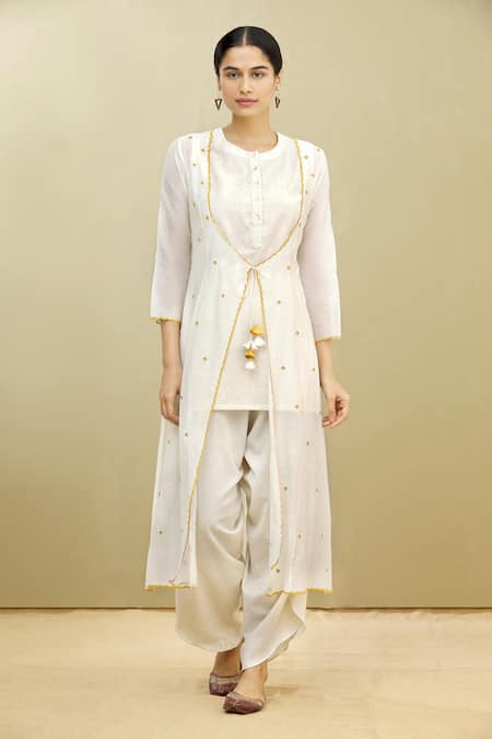 Brij Kora Chanderi Jacket & Draped Pant Set 