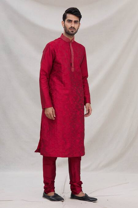 Buy_Arihant Rai Sinha_Maroon Silk Embroidery Kurta Set_Online_at_Aza_Fashions