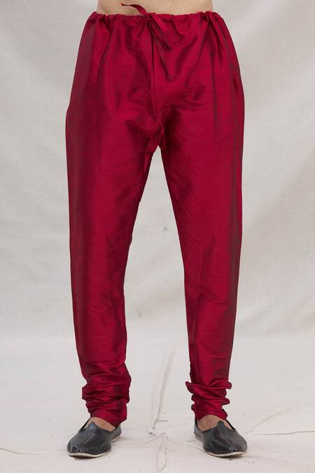 Shop_Arihant Rai Sinha_Maroon Silk Embroidery Kurta Set_Online_at_Aza_Fashions