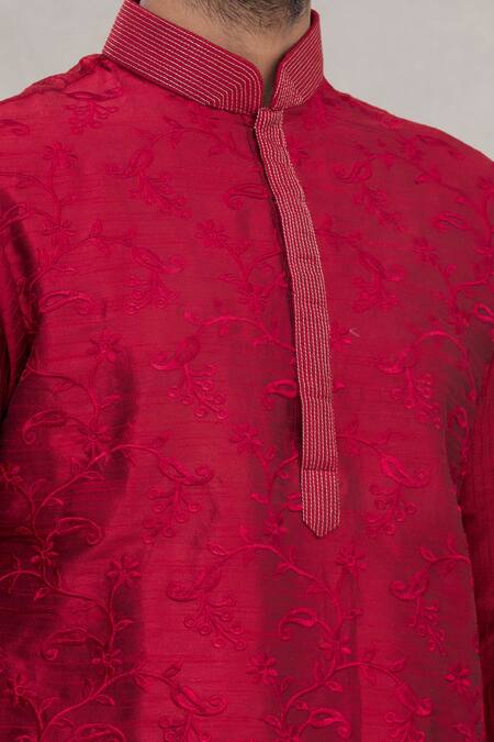 Arihant Rai Sinha_Maroon Silk Embroidery Kurta Set_at_Aza_Fashions