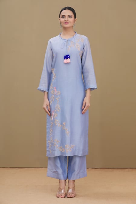 Surabhi Arya_Blue Kurta And Palazzo Chanderi Dupatta Chiffon Round Set_Online_at_Aza_Fashions