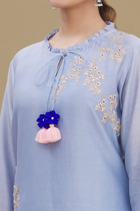 Shop_Surabhi Arya_Blue Kurta And Palazzo Chanderi Dupatta Chiffon Round Set_Online_at_Aza_Fashions