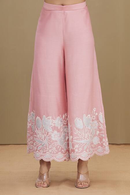 Shop_Surabhi Arya_Pink Round Chanderi Embroidered Kurta Set_Online_at_Aza_Fashions