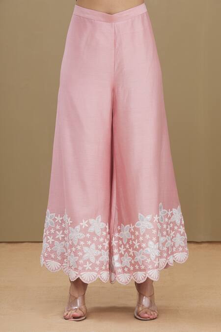 Shop_Surabhi Arya_Pink Round Chanderi Embroidered Kurta Set_Online_at_Aza_Fashions