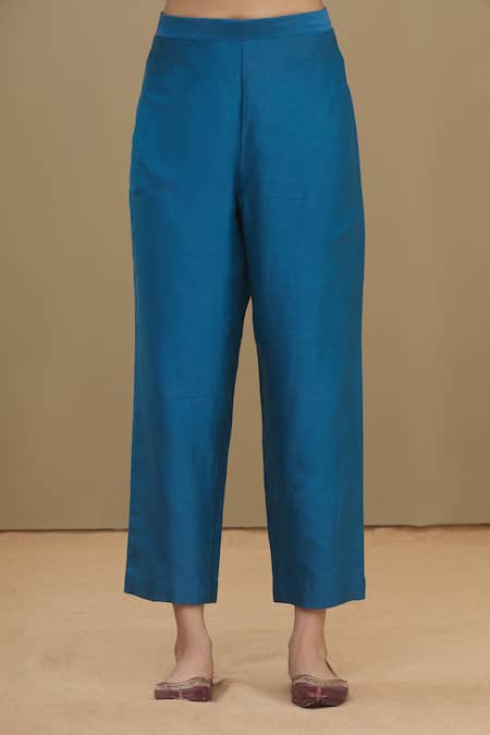 Shop_Surabhi Arya_Blue Chanderi Dupatta Chiffon Round Kurta Set _Online_at_Aza_Fashions