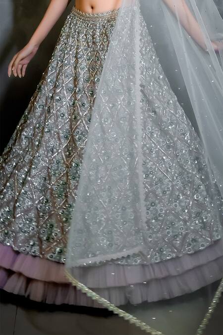 Shop_COUTURE BY NIHARIKA_Purple Organza, Net Round Embroidered Bridal Lehenga Set _Online_at_Aza_Fashions