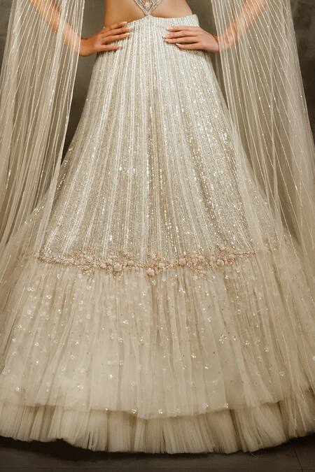 Buy_COUTURE BY NIHARIKA_White Organza, Taiwan Net Round Embroidered Lehenga Set _Online_at_Aza_Fashions