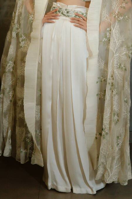 Buy COUTURE BY NIHARIKA White Organza, Hammer Satin Blousesweetheart Embroidered Cape And Pant Set Online at Aza Fashions Buy_COUTURE BY NIHARIKA_White Organza, Hammer Satin Blousesweetheart Embroidered Cape And Pant Set _Online_at_Aza_Fashions