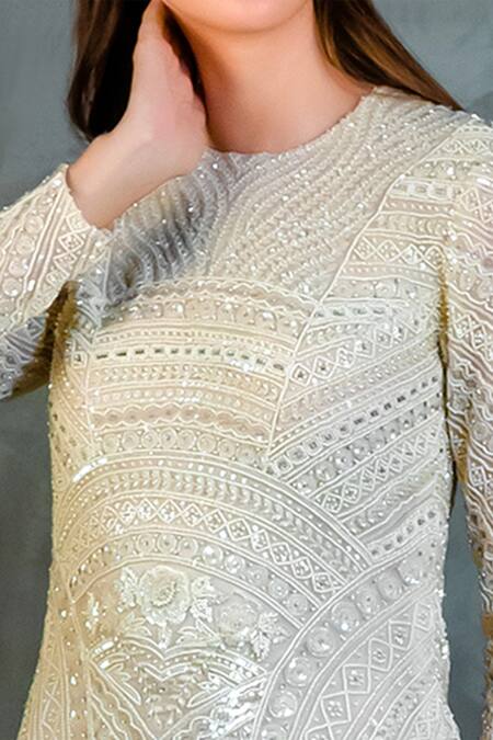 COUTURE BY NIHARIKA White Organza Round Embroidered Dress Online at Aza Fashions COUTURE BY NIHARIKA_White Organza Round Embroidered Dress _Online_at_Aza_Fashions