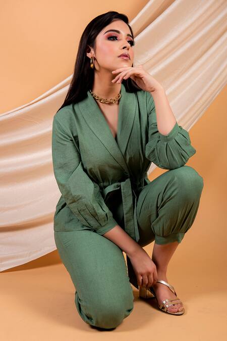 Buy Priya Chaudhary Green Cotton Linen Pant at Aza Fashions Buy_Priya Chaudhary_Green Cotton Linen Pant_at_Aza_Fashions