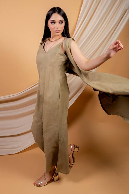 Priya Chaudhary Green Cotton Linen Open Cape Online at Aza Fashions Priya Chaudhary_Green Cotton Linen Open Cape_Online_at_Aza_Fashions