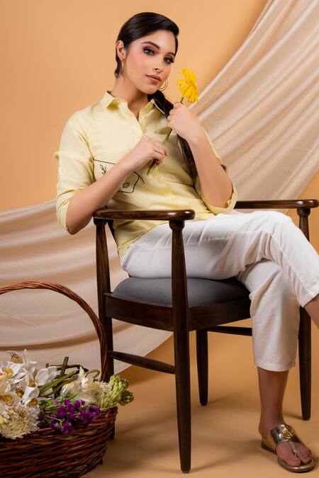Buy Priya Chaudhary Yellow Cotton Linen Shirt Collar Online at Aza Fashions Buy_Priya Chaudhary_Yellow Cotton Linen Shirt Collar _Online_at_Aza_Fashions