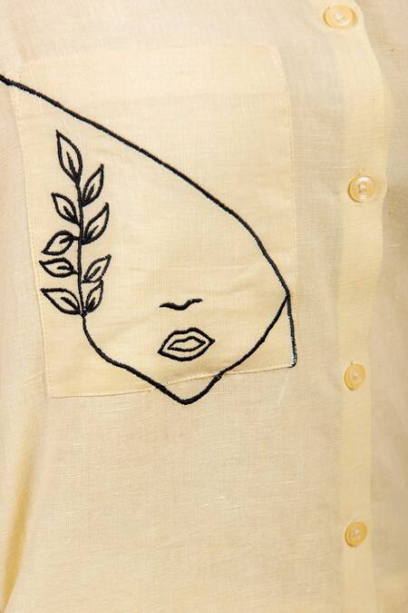 Priya Chaudhary Yellow Cotton Linen Shirt Collar at Aza Fashions Priya Chaudhary_Yellow Cotton Linen Shirt Collar _at_Aza_Fashions