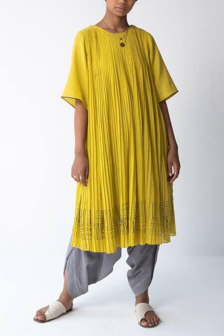 Shop_Urvashi Kaur_Gray Cotton Draped Pant With Overlap Detailing_Online_at_Aza_Fashions