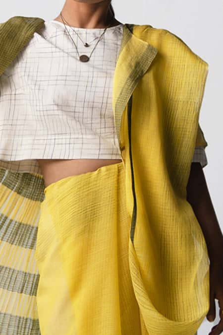 Urvashi Kaur Kota Cotton Saree With Stripes & Checks 