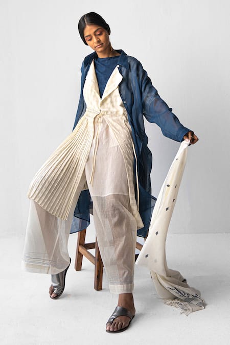 Urvashi Kaur Off White Cotton V-neck Antique Wrap Dress