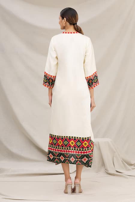 Shop Meghna Panchmatia White Linen Silk Mandarin Collar Dress at Aza Fashions Shop_Meghna Panchmatia_White Linen Silk Mandarin Collar Dress _at_Aza_Fashions