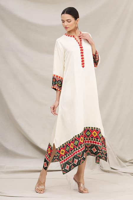 Buy Meghna Panchmatia White Linen Silk Mandarin Collar Dress Online at Aza Fashions Buy_Meghna Panchmatia_White Linen Silk Mandarin Collar Dress _Online_at_Aza_Fashions