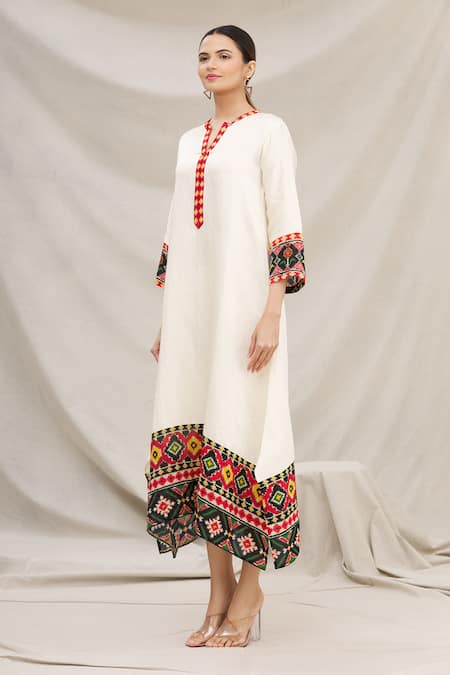 Shop Meghna Panchmatia White Linen Silk Mandarin Collar Dress Online at Aza Fashions Shop_Meghna Panchmatia_White Linen Silk Mandarin Collar Dress _Online_at_Aza_Fashions