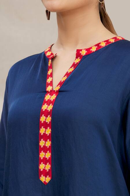 Meghna Panchmatia Blue Linen Silk Mandarin Collar Kurta at Aza Fashions Meghna Panchmatia_Blue Linen Silk Mandarin Collar Kurta _at_Aza_Fashions