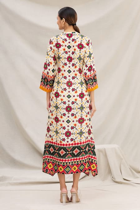 Shop Meghna Panchmatia White Silk Blend Round Printed Dress at Aza Fashions Shop_Meghna Panchmatia_White Silk Blend Round Printed Dress _at_Aza_Fashions