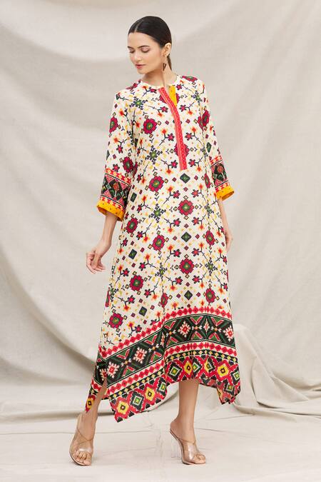 Buy Meghna Panchmatia White Silk Blend Round Printed Dress Online at Aza Fashions Buy_Meghna Panchmatia_White Silk Blend Round Printed Dress _Online_at_Aza_Fashions