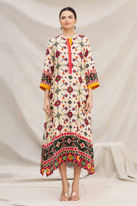 Shop Meghna Panchmatia White Silk Blend Round Printed Dress Online at Aza Fashions Shop_Meghna Panchmatia_White Silk Blend Round Printed Dress _Online_at_Aza_Fashions