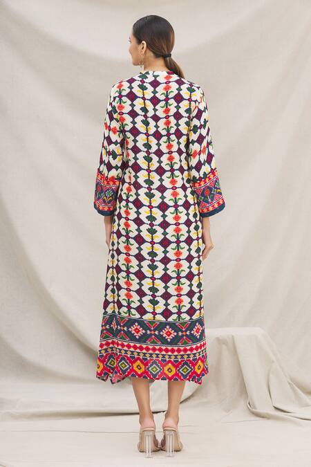 Shop Meghna Panchmatia White Silk Blend Round Printed Dress at Aza Fashions Shop_Meghna Panchmatia_White Silk Blend Round Printed Dress _at_Aza_Fashions