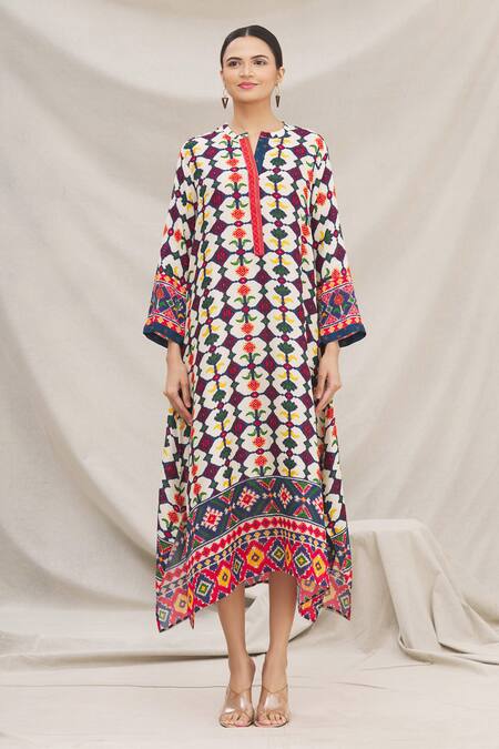 Buy Meghna Panchmatia White Silk Blend Round Printed Dress Online at Aza Fashions Buy_Meghna Panchmatia_White Silk Blend Round Printed Dress _Online_at_Aza_Fashions