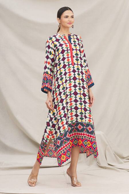 Shop Meghna Panchmatia White Silk Blend Round Printed Dress Online at Aza Fashions Shop_Meghna Panchmatia_White Silk Blend Round Printed Dress _Online_at_Aza_Fashions