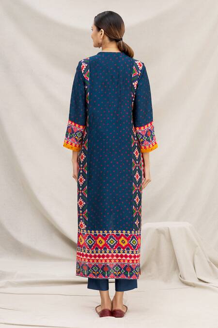 Shop Meghna Panchmatia Blue Silk Blend Round Printed Kurta at Aza Fashions Shop_Meghna Panchmatia_Blue Silk Blend Round Printed Kurta _at_Aza_Fashions