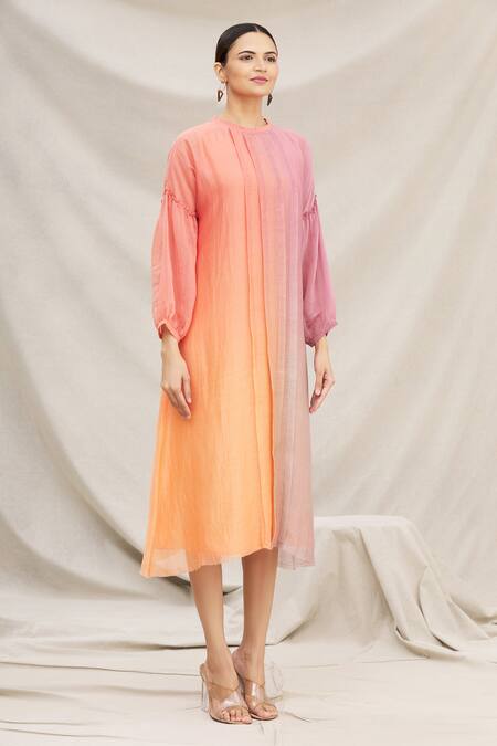 Meghna Panchmatia Peach Chanderi Silk Round Ombre Dress Online at Aza Fashions Meghna Panchmatia_Peach Chanderi Silk Round Ombre Dress _Online_at_Aza_Fashions