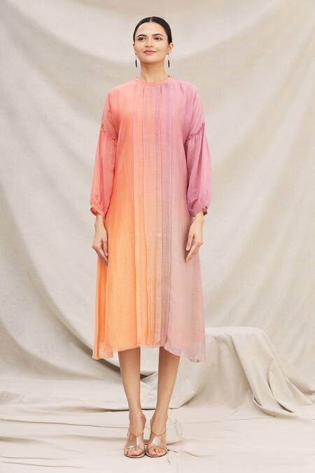 Buy Meghna Panchmatia Peach Chanderi Silk Round Ombre Dress Online at Aza Fashions Buy_Meghna Panchmatia_Peach Chanderi Silk Round Ombre Dress _Online_at_Aza_Fashions
