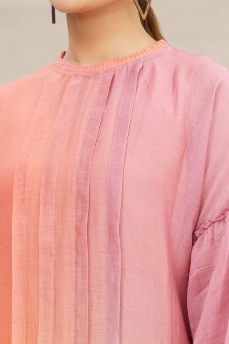 Meghna Panchmatia Peach Chanderi Silk Round Ombre Dress at Aza Fashions Meghna Panchmatia_Peach Chanderi Silk Round Ombre Dress _at_Aza_Fashions