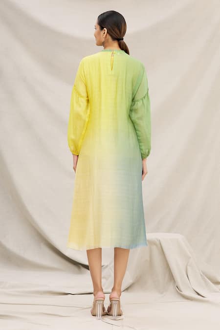 Shop Meghna Panchmatia Yellow Chanderi Silk Round Ombre Dress at Aza Fashions Shop_Meghna Panchmatia_Yellow Chanderi Silk Round Ombre Dress _at_Aza_Fashions