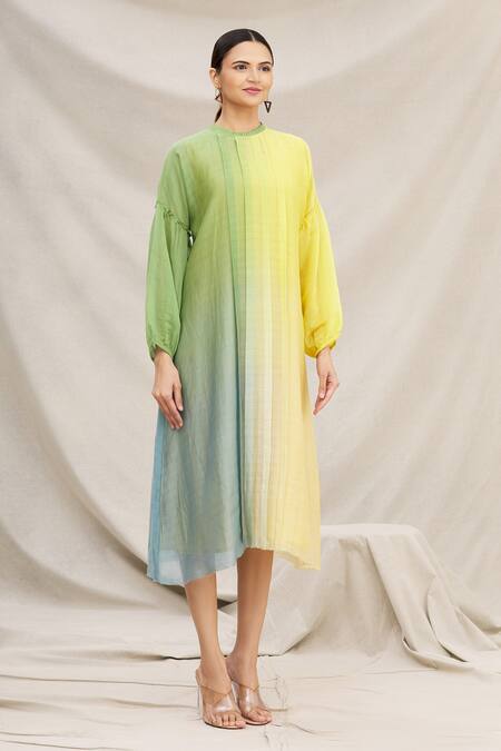 Meghna Panchmatia Yellow Chanderi Silk Round Ombre Dress Online at Aza Fashions Meghna Panchmatia_Yellow Chanderi Silk Round Ombre Dress _Online_at_Aza_Fashions