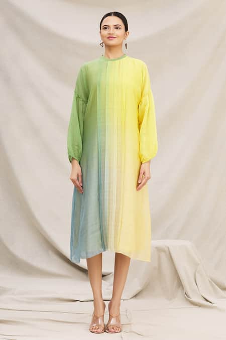 Buy Meghna Panchmatia Yellow Chanderi Silk Round Ombre Dress Online at Aza Fashions Buy_Meghna Panchmatia_Yellow Chanderi Silk Round Ombre Dress _Online_at_Aza_Fashions