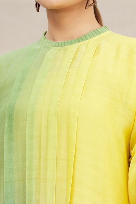 Meghna Panchmatia Yellow Chanderi Silk Round Ombre Dress at Aza Fashions Meghna Panchmatia_Yellow Chanderi Silk Round Ombre Dress _at_Aza_Fashions