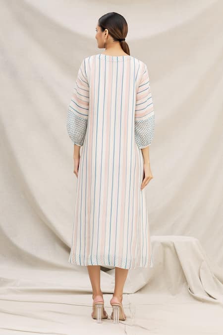 Shop Meghna Panchmatia White Chanderi Silk Round Printed Midi Dress at Aza Fashions Shop_Meghna Panchmatia_White Chanderi Silk Round Printed Midi Dress _at_Aza_Fashions