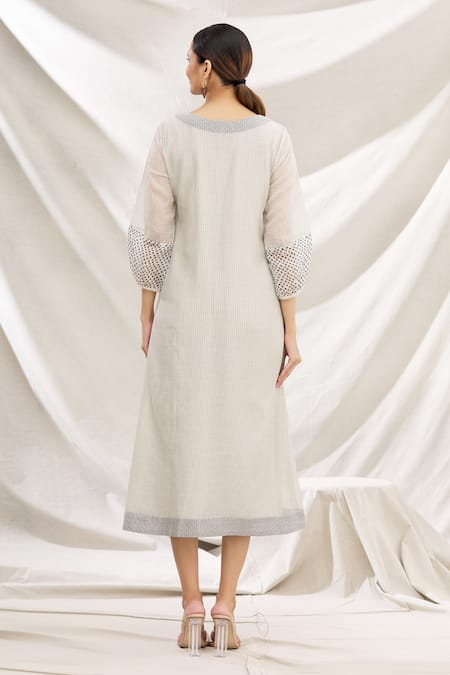 Shop Meghna Panchmatia Black Chanderi Silk Round Printed Midi Dress at Aza Fashions Shop_Meghna Panchmatia_Black Chanderi Silk Round Printed Midi Dress _at_Aza_Fashions