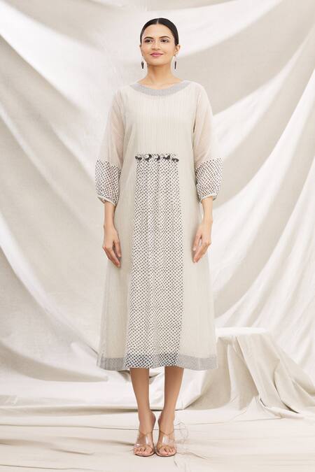 Buy Meghna Panchmatia Black Chanderi Silk Round Printed Midi Dress Online at Aza Fashions Buy_Meghna Panchmatia_Black Chanderi Silk Round Printed Midi Dress _Online_at_Aza_Fashions