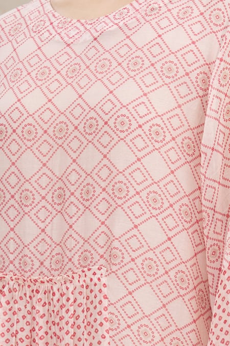 Meghna Panchmatia Pink Chanderi Silk Round Printed Midi Dress at Aza Fashions Meghna Panchmatia_Pink Chanderi Silk Round Printed Midi Dress _at_Aza_Fashions