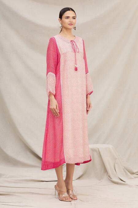 Meghna Panchmatia Pink Chanderi Silk Round Printed Midi Dress Online at Aza Fashions Meghna Panchmatia_Pink Chanderi Silk Round Printed Midi Dress _Online_at_Aza_Fashions