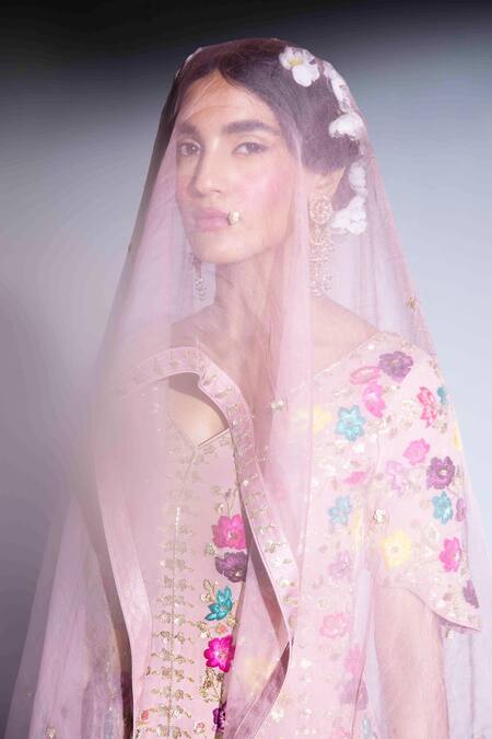 Rachit Khanna_Pink Georgette V Neck Embroidered Kurta Set_Online_at_Aza_Fashions